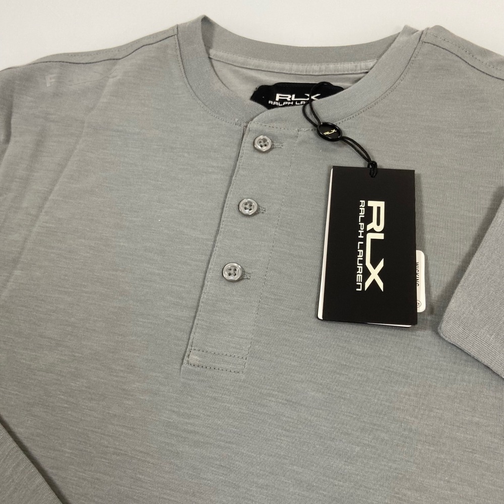 RLX Ralph Lauren Mens M‎ Grey Henley Long Sleeve Shirt NEW Performance Wicking